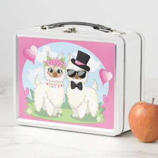 Adorables Llama Love Cute Llama Couple Pink Metal Lunch Box