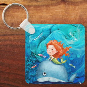 Adorables Ocean Creatures Mermaid And Whale Custom Key Ring