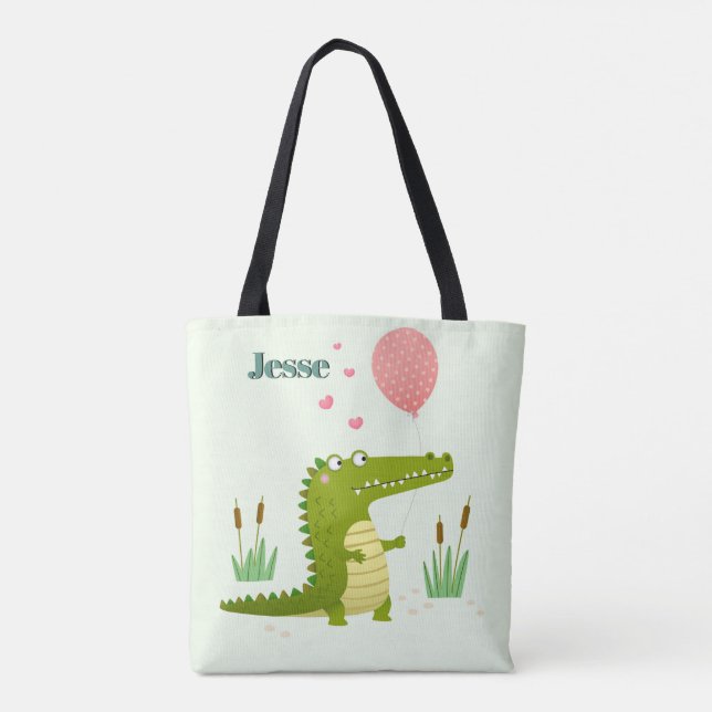 Adorables Reptile Cartoon Alligator Custom Tote Bag (Back)