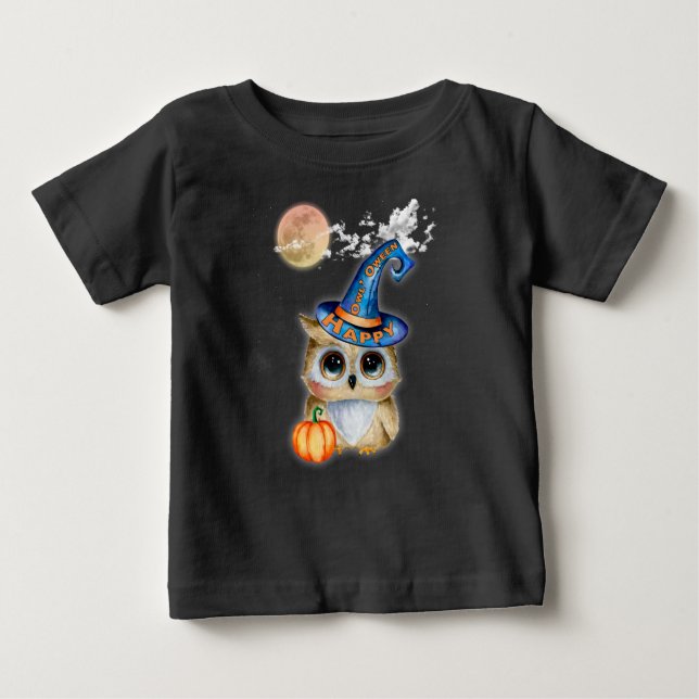 Adorably Cute Happy “Owl’Oween” Baby T-Shirt (Front)
