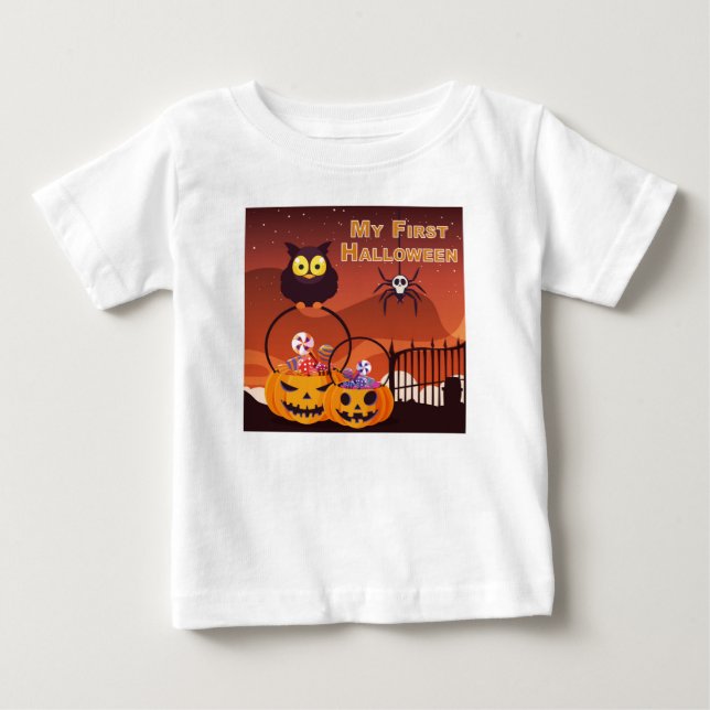 Adorably Cute “My First Halloween” Baby T-Shirt (Front)