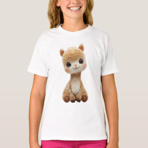 Adorably Fluffy Sitting Alpaca Character Kids T-Shirt