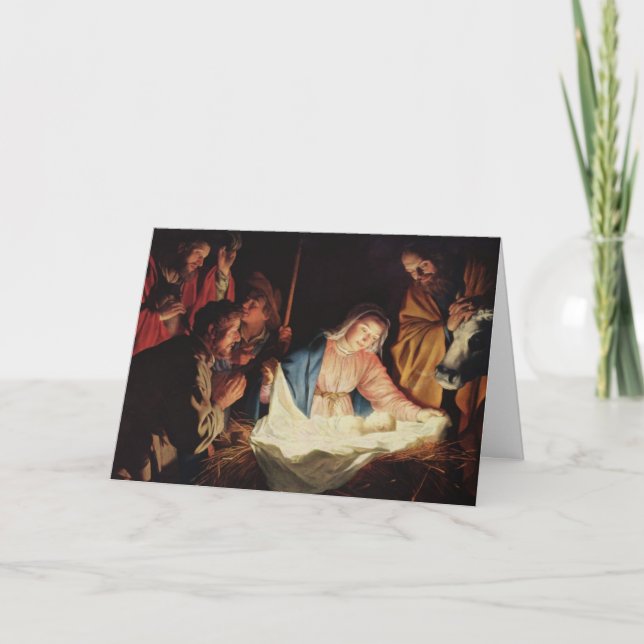 Adoration by the Shepherds by Gerard van Honthorst Holiday Card (Front)