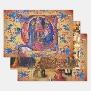 ADORATION OF MAGI AND NATIVITY Christmas Parchment Wrapping Paper Sheet