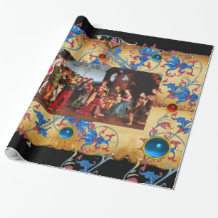ADORATION OF MAGI CHRISTMAS FLORAL PARCHMENT, GEMS WRAPPING PAPER