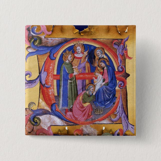 ADORATION OF MAGI CHRISTMAS NATIVITY PARCHMENT 15 CM SQUARE BADGE (Front)
