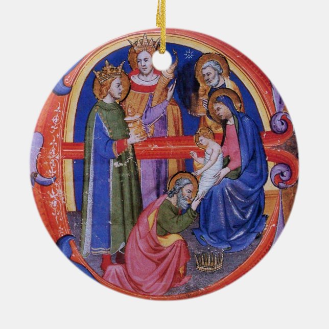 ADORATION OF MAGI CHRISTMAS NATIVITY PARCHMENT CERAMIC TREE DECORATION (Back)