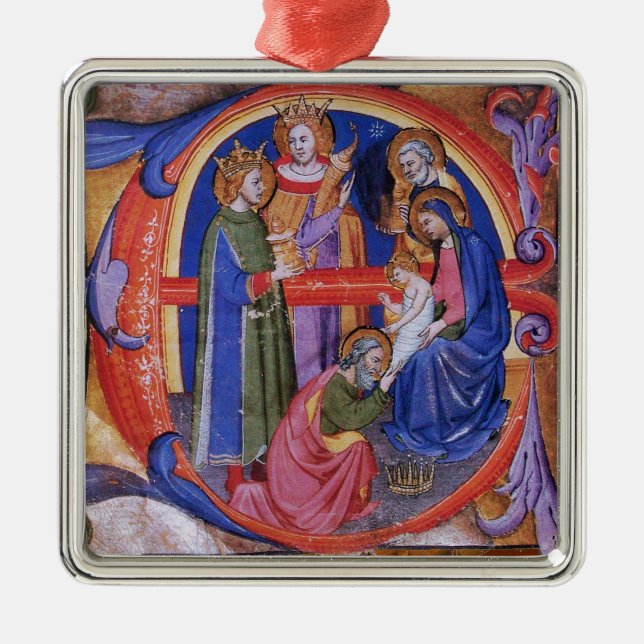 ADORATION OF MAGI CHRISTMAS NATIVITY PARCHMENT METAL TREE DECORATION (Front)