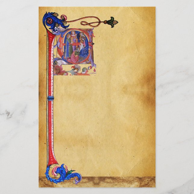 ADORATION OF MAGI CHRISTMAS PARCHMENT Red Gem Stationery (Front)