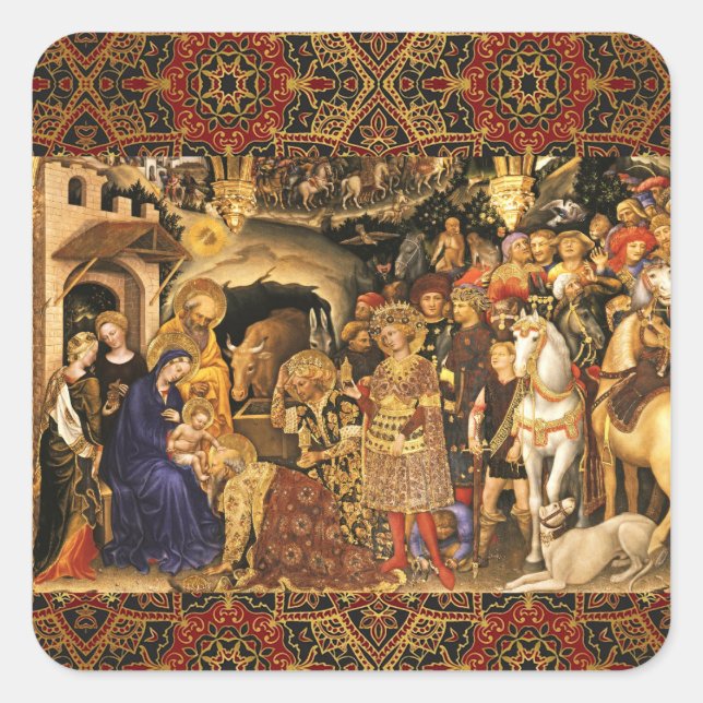 ADORATION OF MAGI  Gentile Da Fabriano, Christmas Square Sticker (Front)