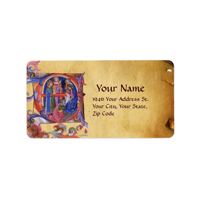 ADORATION OF MAGI NATIVITY CHRISTMAS PARCHMENT LABEL (Front)