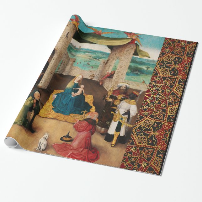 ADORATION OF MAGI , NATIVITY CHRISTMAS PARCHMENT WRAPPING PAPER (Unrolled)