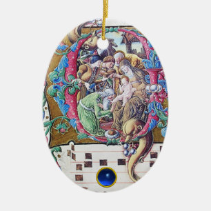 ADORATION OF MAGI,NATIVITY MONOGRAM WITH DOLPHIN C CERAMIC TREE DECORATION