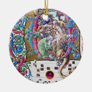 ADORATION OF MAGI,NATIVITY MONOGRAM WITH DOLPHIN CERAMIC TREE DECORATION