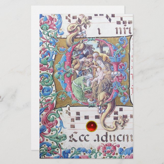 ADORATION OF MAGI , NATIVITY MONOGRAM WITH DOLPHIN STATIONERY (Front/Back)
