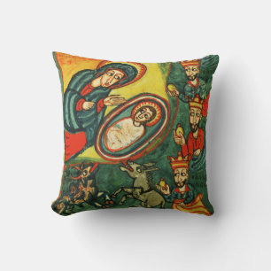 ADORATION OF MAGI ,PRIMITIVE NATIVITY Christmas Cushion