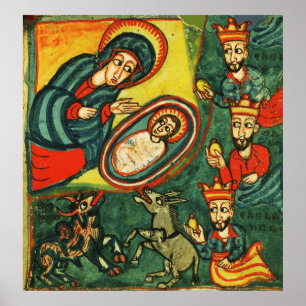 ADORATION OF MAGI ,PRIMITIVE NATIVITY POSTER