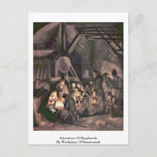 Adoration Of Shepherds By Workshop Of Rembrandt Postcard