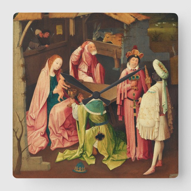 Adoration of the Magi by Hieronymus Bosch Square Wall Clock (Front)