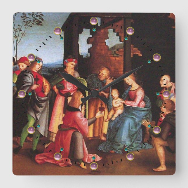 ADORATION OF THE MAGI SQUARE WALL CLOCK (Front)