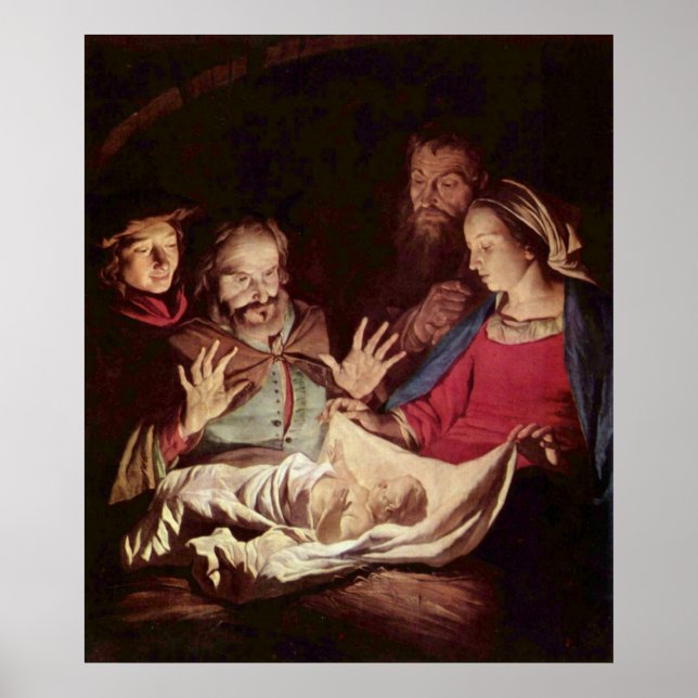 Adoration of the Shepherds by Gerard van Honthorst Poster (Front)