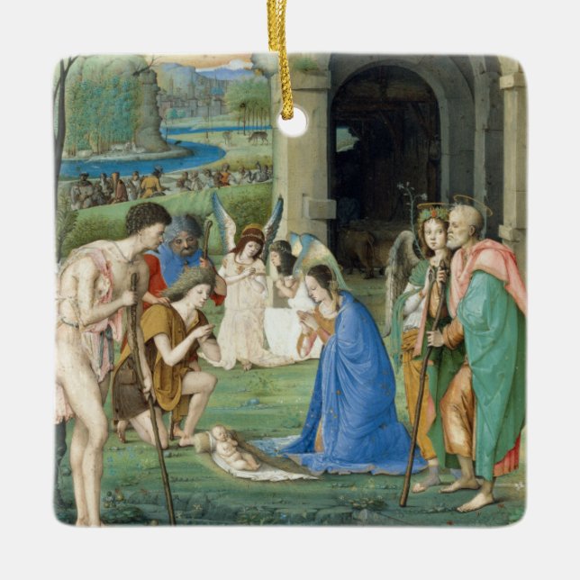Adoration of the Shepherds, circa 1500 Ceramic Tree Decoration (Front)
