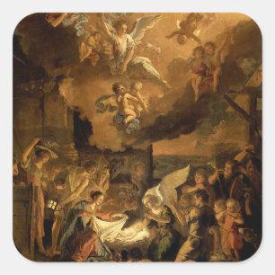 Adoration of the Shepherds Fine Art Christmas Square Sticker