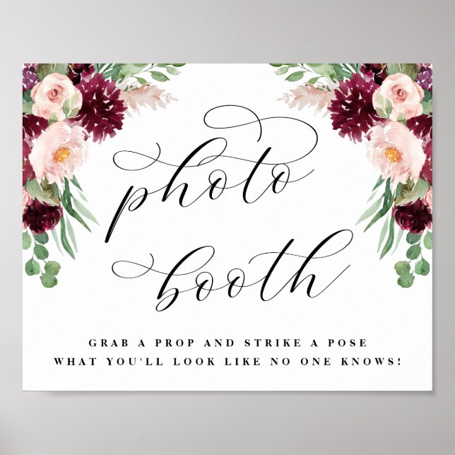 Adore Floral Photo Booth Wedding Reception Sign (Front)