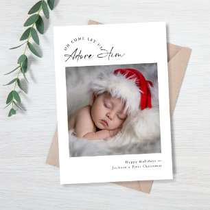 Adore Him Religious Baby’s First Christmas Photo Holiday Card