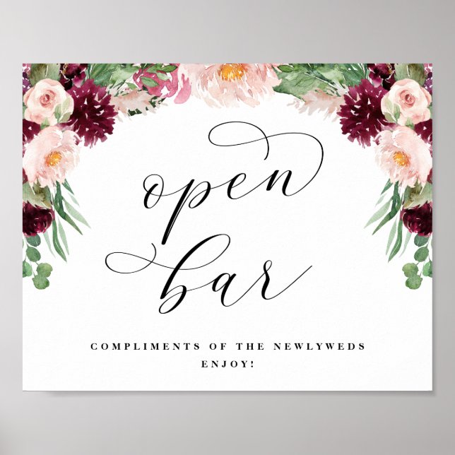 Adore Open Bar Calligraphy Wedding Reception Sign (Front)