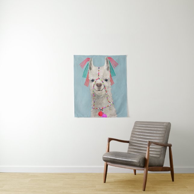 Adorned Llama - White Tapestry (In Situ)