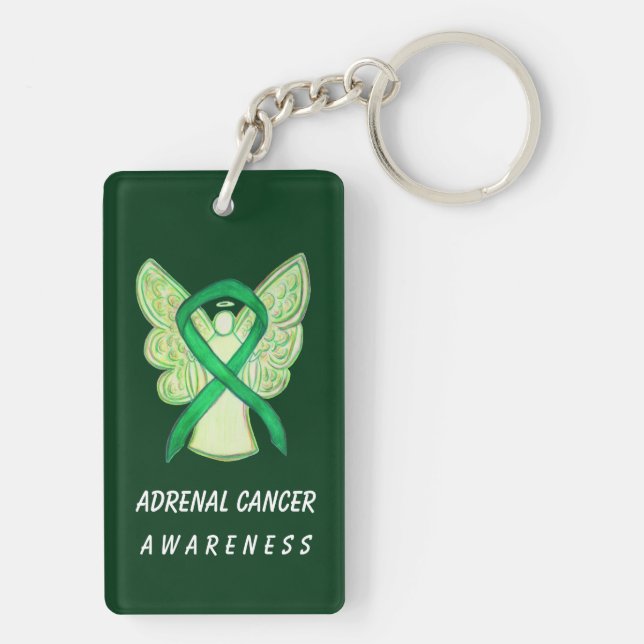 Adrenal Cancer Awareness Green Ribbon Keychain (Back)