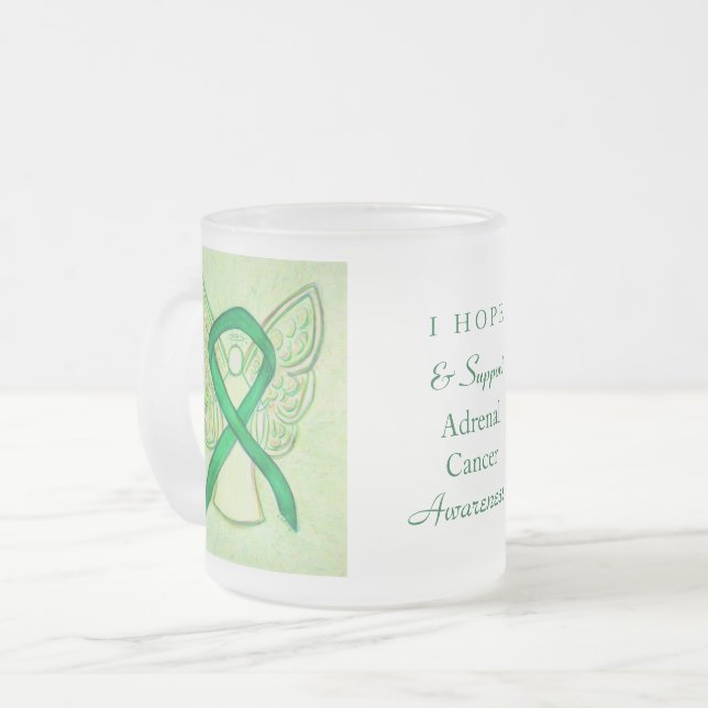 Adrenal Cancer Green Awareness Ribbon Angel Mug (Front Left)