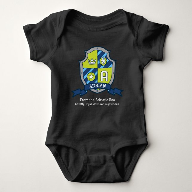 Adrian boys A name & meaning knights shield Baby Bodysuit (Front)