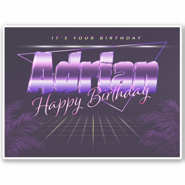 Adrian Name First name lila retro Sticker Birthday (Front)