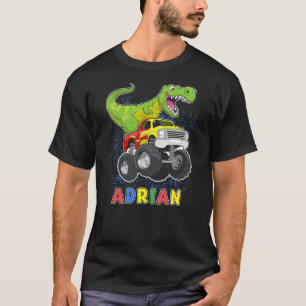 Adrian Personalized Dinosaur On A Monster Truck Ki T-Shirt