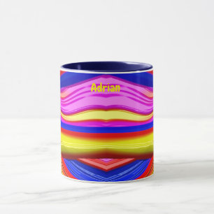 ADRIAN ~ Zany 3D Fractal ~ Pink, Yellow and Blue Mug