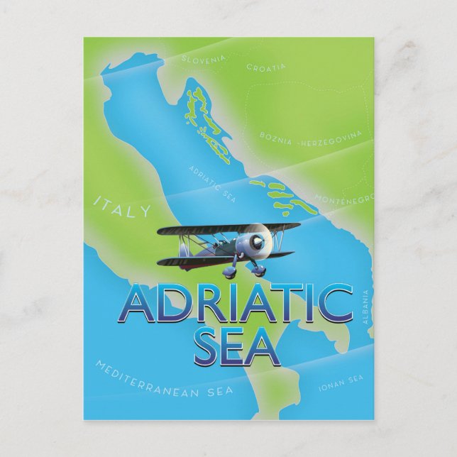 Adriatic Sea Flight map Postcard (Front)