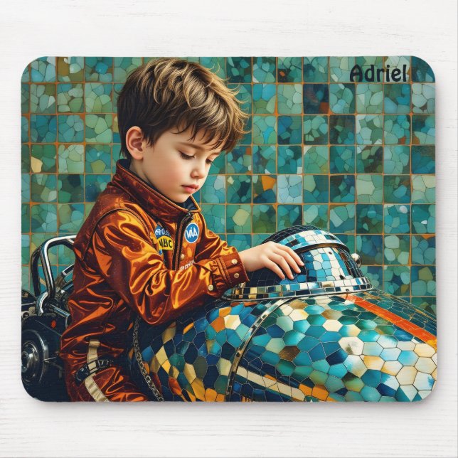 ADRIEL~ Young Boy Racing Car Driver ~  Mouse Pad (Front)