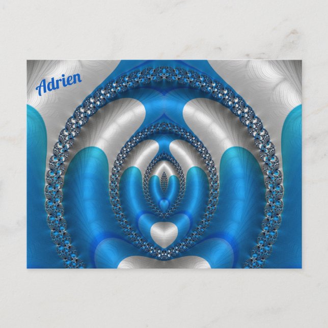 ADRIEN Bright!~  Blue White 3D Fractal Design ~  Postcard (Front)