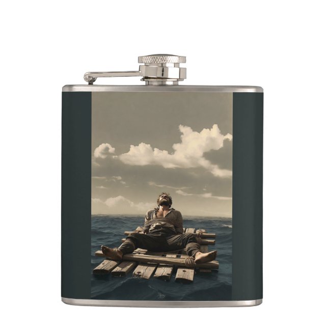 Adrift deep blue wrapped flask (Front)