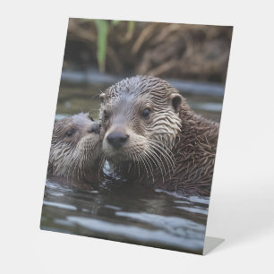 **"Adrift in Love: Mummy and Baby Otter"** Pedestal Sign