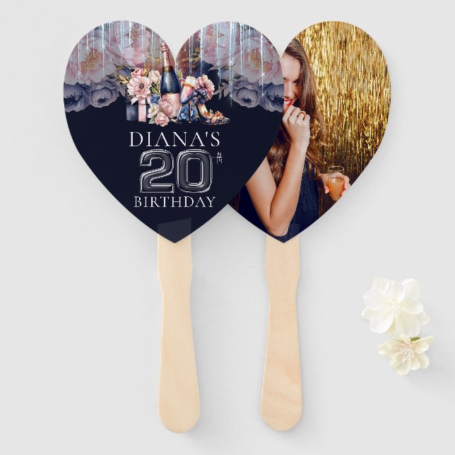 Adult 20th Birthday Photo Personalised Hand Fan (Front and Back)