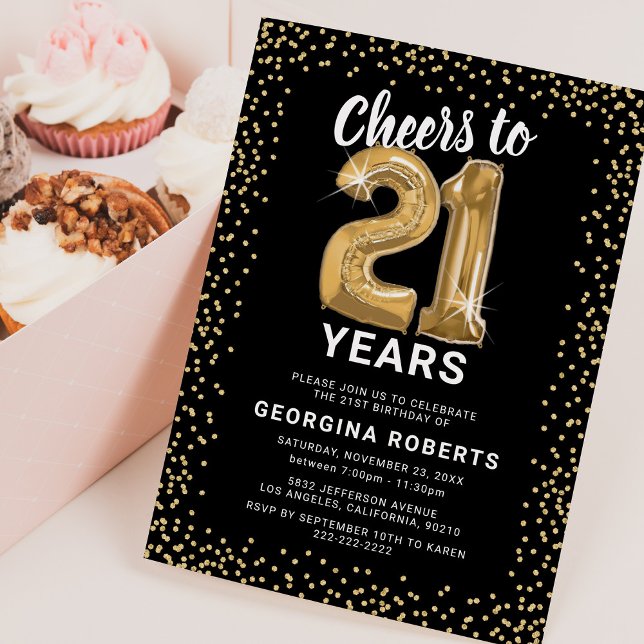 Adult 21st Birthday Black Gold Invitation (Creator Uploaded)