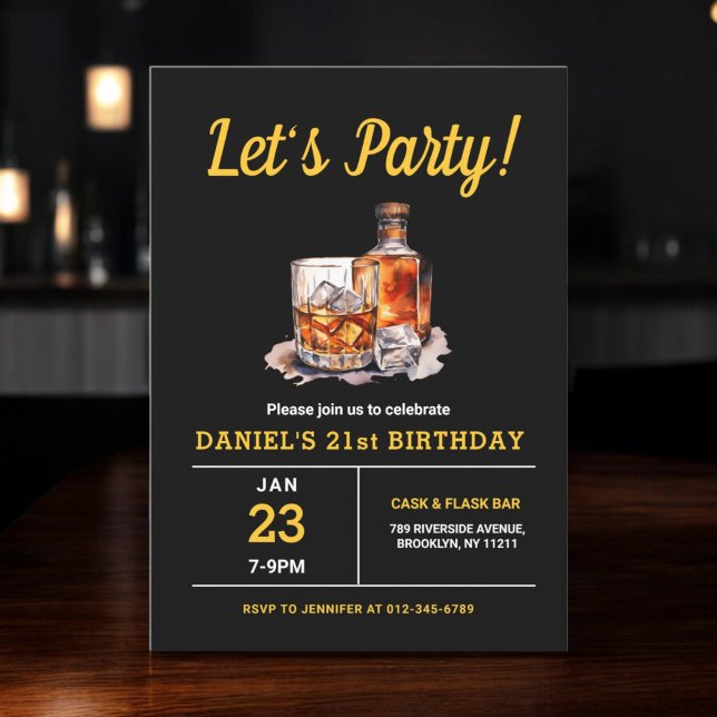 Adult 21st Whiskey Bourbon Birthday Party Invitation (Creator Uploaded)