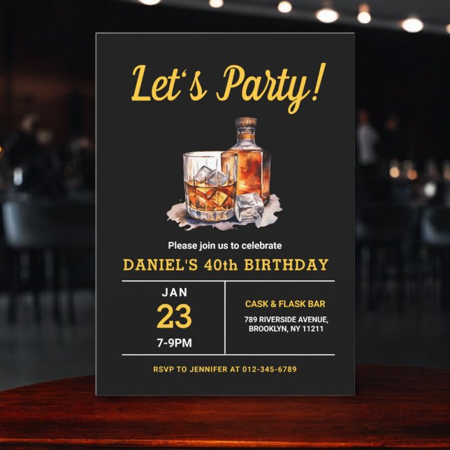 Adult 40 Years Whiskey Bourbon Birthday Party Invitation (Creator Uploaded)