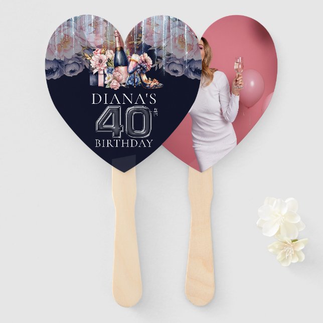 Adult 40th Birthday Photo Personalised Hand Fan (Front and Back)