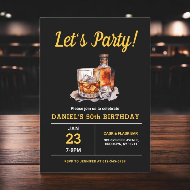 Adult 50 Years Whiskey Bourbon Birthday Party Invitation (Creator Uploaded)