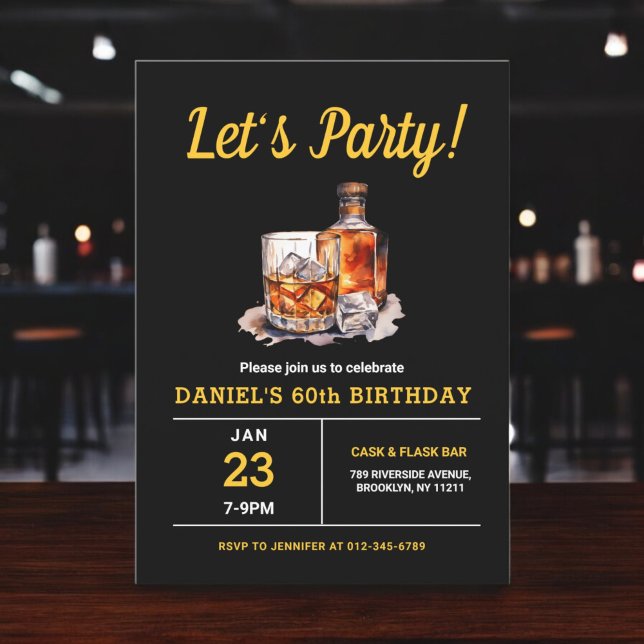 Adult 60 Years Whiskey Bourbon Birthday Party Invitation (Creator Uploaded)