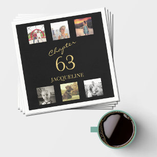 Adult 6 Photo Black Gold Birthday Napkin